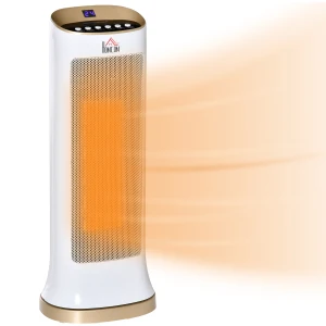 HOMCOM Ceramic Tower Heater 45Â° Oscillating Space Heater w/ Remote Control 8hr Timer Tip-Over Overheat Protection 1000W/2000W-White