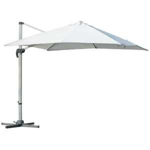 Outsunny 3m Cantilever Roma Parasol Aluminium Frame 360 Rotation Hanging Parasol with/ Cross Base White