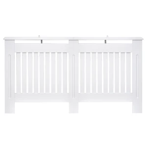HOMCOM Slatted Radiator Cover Painted Cabinet MDF Lined Grill in White (152L x 19W x 81H cm)