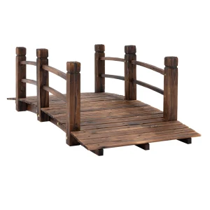Outsunny Wooden Garden Bridge Lawn DÃ©cor Stained Finish Arc Outdoor Pond Walkway w/ Railings