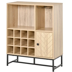 HOMCOM Freestanding Wine Rack for 12 Bottles, Sideboard Serving Bar with Glass Holders, Storage Solution for Beverages, Brown