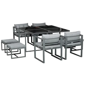 Outsunny 9PCs Patio Dining Sets 4 Chairs 4 Ottoman Cushioned Seating and Back