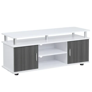 HOMCOM TV Cabinet Unit for TVs up to 55'' with Storage Shelf and Cupboards, Living Room Entertainment Center Media Console, Grey and White