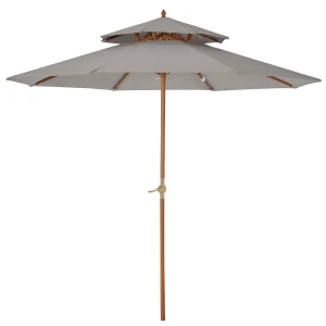 Outsunny 2.7 m Double Tier Outdoor Patio Garden Sun Umbrella Sunshade Wooden Parasol Grey Shade Canopy