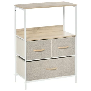 HOMCOM Storage Cabinet with 3 Fabric Bins, Chest of Drawers for Living Room, Bedroom, Entryway, White