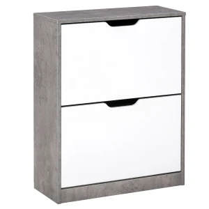 HOMCOM Shoe Cabinet with Tipping Drawers, Modern Hallway Organizer, 2-Tier Wood Rack & Adjustable Shelf, Large Capacity, Grey