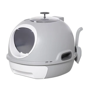 PawHut Enclosed Cat Litter Box Toilet, Includes Litter Scoop, with Drawer and Skylight, Easy to Clean, Chic Grey, Perfect for Your Feline Friend