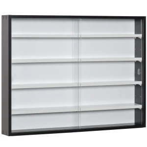 HOMCOM 5-Tier Wall Display Shelf Unit Cabinet w/ 4 Adjustable Shelves Glass Doors Home Office Ornaments 60x80cm Black/White