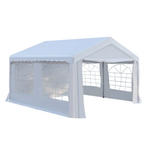 Outsunny Portable Party Tent 4m x 4m Carport Shelter with Removable Sidewalls, Double Doors, Heavy Duty, White