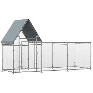 PawHut Walk In Chicken Run, Large Galvanized Chicken House, Hen Poultry House Cage, Outdoor Rabbit Hutch Metal Enclosure w/ Water-Resist Cover