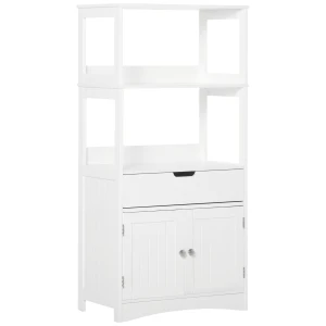 Kleankin Free Standing Bathroom Cabinet, Kitchen Cupboard with Shelves, Drawer, for Storage Organising, White