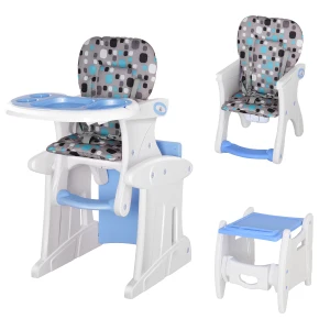 HOMCOM 3-in-1 Convertible Baby Booster High Chair, Sturdy HDPE, Easy-to-Clean Design, Space-Saving, Blue