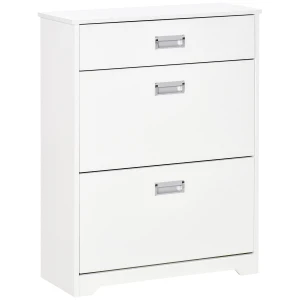HOMCOM Shoe Cabinet with Tipping Storage Rack, 2 Pull-Down Doors, Drawer, Adjustable Shelf for Entryway, White