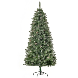 HOMCOM Sapin de Noël Artificiel Aspect enneigé 180H cm 50 Pommes de pin 718 Branches épines Imitation Nordmann Grand réalisme