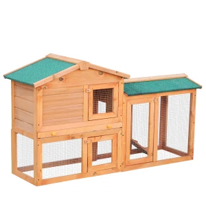 PawHut Wooden Rabbit Hutch and Run Guinea Pig Hutch Outdoor Bunny Cage Pull Out Tray Small Animal House 145 x 45 x 85 cm