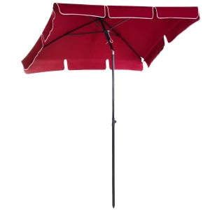 Outsunny Red Rectangular Garden Parasol Aluminium Sun Umbrella Patio Garden Tilt 2M x 1.25M