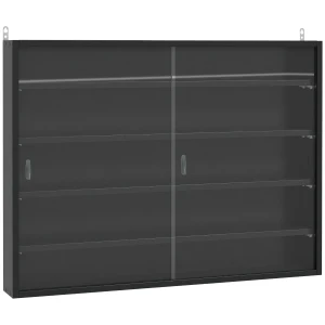 HOMCOM Particle Board 5-Tier Glass Door Display Cabinet Black