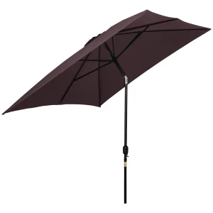 Outsunny Rectangular Patio Umbrella Parasol, Garden Canopy with Tilt and Crank for Sun Shade Shelter, Brown
