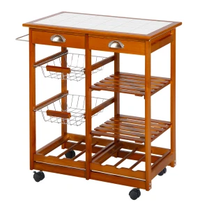 Homcom Wooden Kitchen Trolley Cart Drawers, 3 Shelves