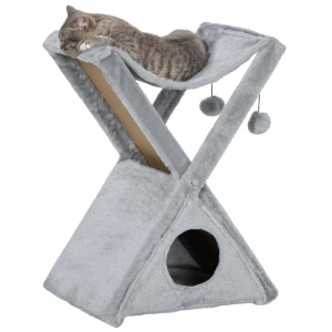 PawHut Compact Cat Activity Centre, 2-Level Kitten Tree with Scratching Post, 50L x 32W x 65H cm, Grey