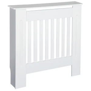 HOMCOM Vertical Slatted Radiator Cover, MDF Wooden Cabinet for Home Office, 78L x 19W x 81H cm, White