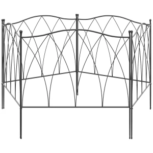 Outsunny Decorative Garden Fencing, 5PCs, Rustproof Metal Wire Picket Fence Panels, Landscape Edging, Animal Barrier, Black.