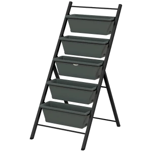 Outsunny 5-Tier Vertical Raised Garden Planter, Outdoor Plant Stand with 5 Container Boxes for Vegetables and Flowers, Grey