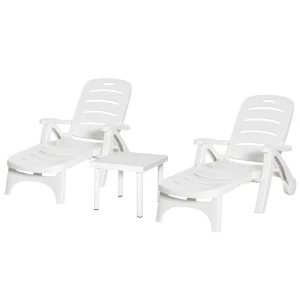 Outsunny 3pcs Outdoor Furniture Set, Garden Dining Table, 2 Lounge Chairs, 1 Side Table, White