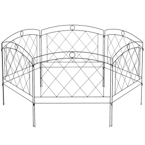 Outsunny Decorative Metal Garden Fence, Outdoor Picket Panels, Easy Install, Set of 6, Black