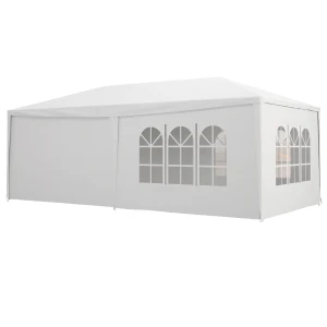 Outsunny 6 x 3 m Party Tent Wedding Gazebo Outdoor Waterproof PE Canopy Shade with 6 Removable Side Walls