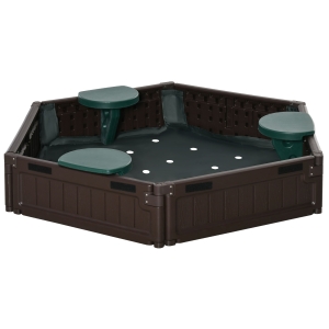 Outsunny Piaskownica DIY z 3 miejscami siedzącymi, piaskownica z HDPE z pokrowcem, dla dzieci w wieku od 3 do 12 lat, Ø120 x 21cm, brązowa