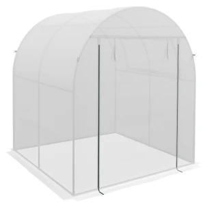 Outsunny Walk in Polytunnel Greenhouse, Green House for Garden with Roll-up Window and Door, 1.8 x 1.8 x 2 m, White