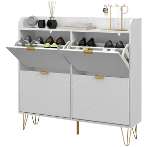 HOMCOM Narrow Shoe Storage Cabinet, Slim Shoe Cupboard with 4 Flip Drawers, Adjustable Shelf, Shoe Rack for 16 Pairs of Shoes