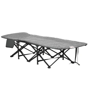 Outsunny Portable Sun Lounger, Foldable Garden Recliner with Padded Headrest, Carry Bag, Magazine & Cup Holder, Black