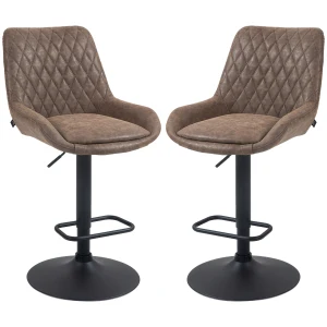 HOMCOM Retro Bar Stools Set of 2, Adjustable Kitchen Stool, Upholstered Bar Chairs with Back, Swivel Seat, Coffee