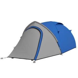 Outsunny Waterproof 2-Person Dome Camping Tent with Large Viewing Windows, Quick Setup, Blue and Grey