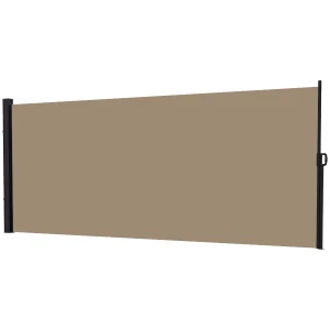 Outsunny Retractable Side Awning, Khaki Outdoor Privacy Divider for Garden, Hot Tub, Balcony, 400 x 160cm
