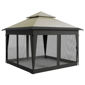 Outsunny 3 x 3(m) Pop Up Gazebo with Mosquito Netting, 1 Person Easy up Marquee Party Tent with 1-Button Push, Double Roof, Sandbags