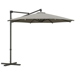 Outsunny 3 m Cantilever Banana Parasol with Cross Base, 360Â° Rotation Patio Umbrella with Crank Handle, Tilt, Light Grey