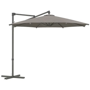 Outsunny 3 m Cantilever Banana Parasol with Cross Base, 360Â° Rotation Patio Umbrella with Crank Handle, Tilt, Dark Grey