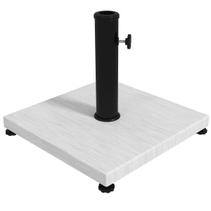 Outsunny Garden Parasol Base, 12kg Concrete Stand with Wood Effect, Adjustable Foot Pad & Knob, Grey