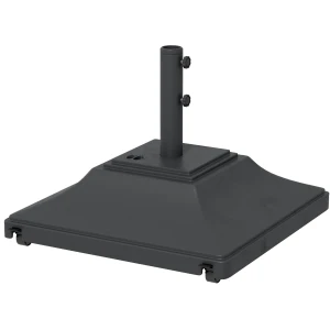 Outsunny 60kg Square Parasol Base with Wheels, 38mm, 48mm Heavy Duty Plastic Umbrella Stand, Fillable Parasol Stand for Outdoor Patio Umbrella, Black