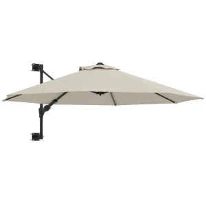 Outsunny Wall Mounted Garden Umbrella, Ventilated Patio Sun Shade Canopy, Easy to Adjust, Stylish Beige, Ideal for Outdoor Relaxation