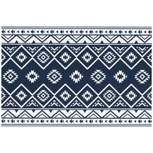 Outsunny Reversible Outdoor Rug, Plastic Straw, Portable with Carry Bag, 182 x 274cm, Dark Blue and White