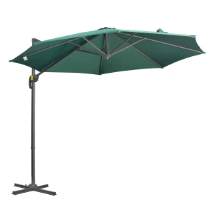 Outsunny Cantilever Parasol 3x3m with Cross Base, 360Â° Rotating Garden Umbrella with Crank Handle and Tilt, Green