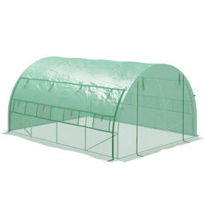 Outsunny Polytunnel Greenhouse Walk-in Grow House Tent with Roll-up Sidewalls, Zipped Door and 8 Windows, 4x3x2m Green