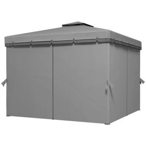 Outsunny 3 x 3(m) Patio Gazebo Canopy Garden Pavilion Tent Shelter Marquee with 2 Tier Roof, Netting and Curtains, Light Grey