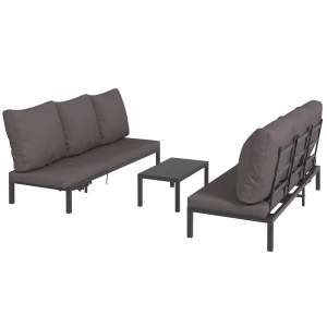 Outsunny 3 Pieces Garden Sun Loungers Set with Cushion, 5-level Adjustable Outdoor Recliner Bed Set w/ Glass Top Table, 2-In-1 Design
