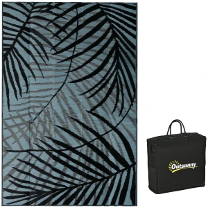 Outsunny Plastic Straw Reversible RV Outdoor Rug with Carry Bag, 182 x 274cm, Blue and Black
