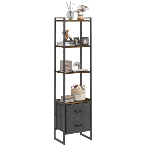 HOMCOM Four-Tier Industrial Display Shelf, with Bottom Drawers